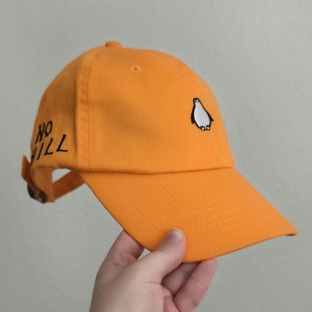 Orange "No Chill" Baseball Cap with Penguin Embroidery